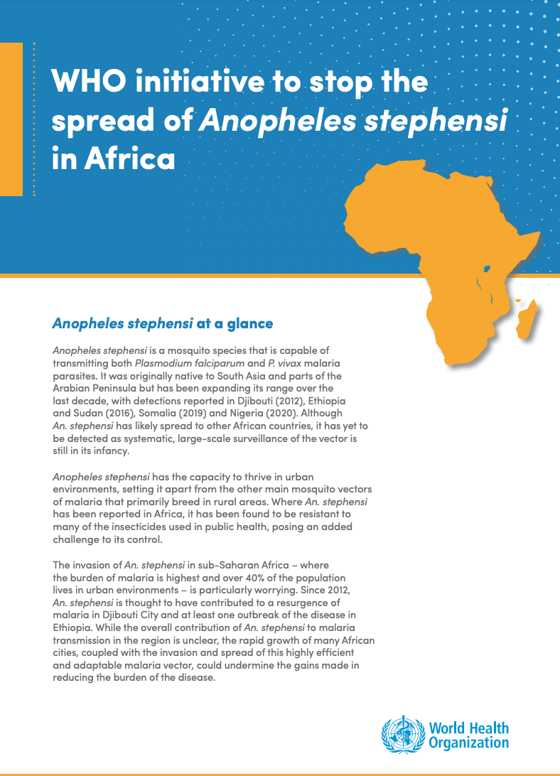 WHO initiative to stop the spread of Anopheles stephensi in Africa.